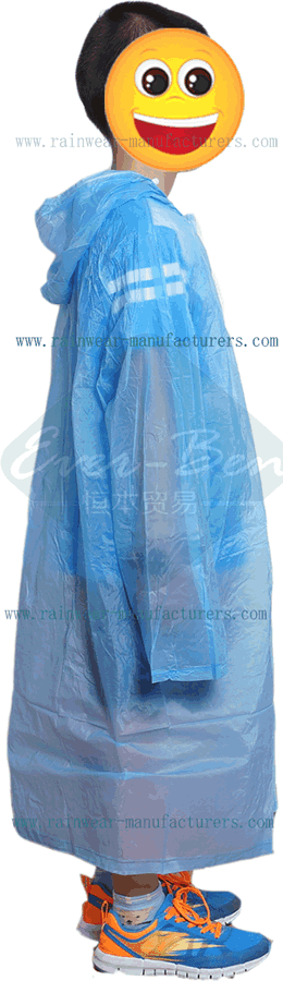 Long Blue plastic rain jacket for child-Boys blue PVC festival rain mac manufactory